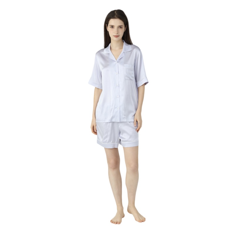 Womens Silk Short Pyjamas Set Silver Lilac