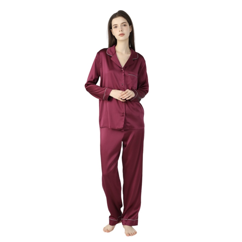 Ladies Pure Silk Burgundy Pyjamas