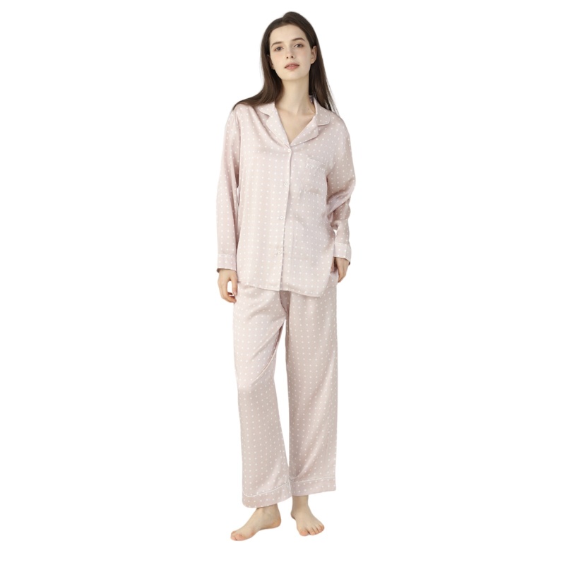 Ladies Pure Silk Pyjamas Nude Polkadot