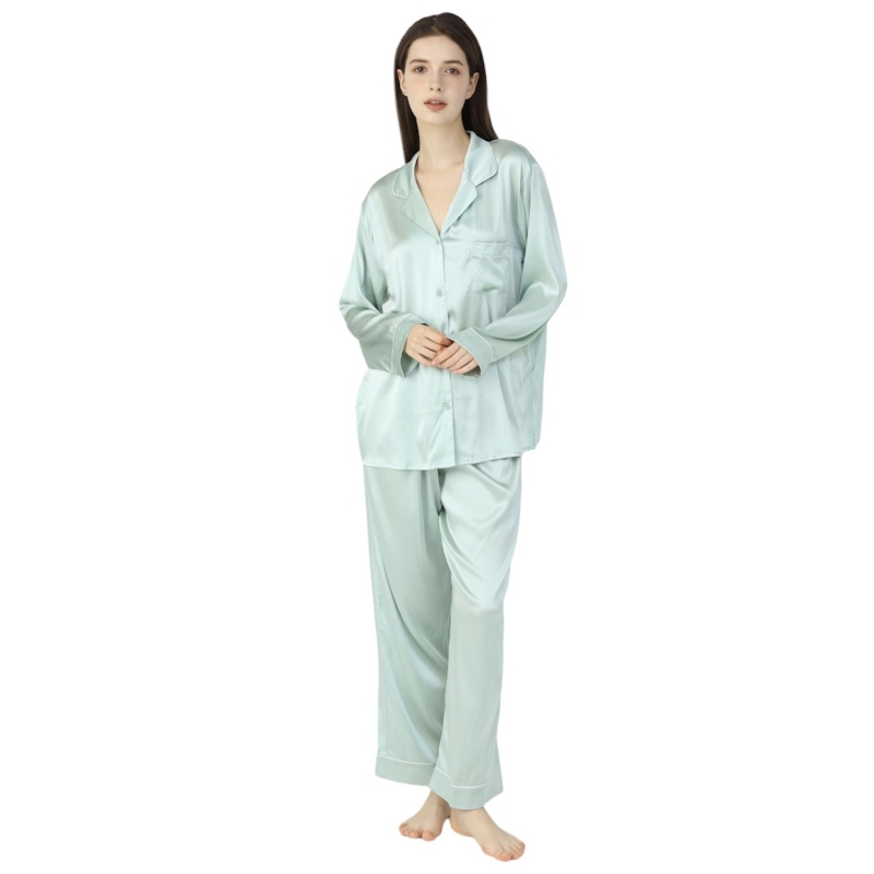 Ladies Pure Silk Pyjamas Duck egg