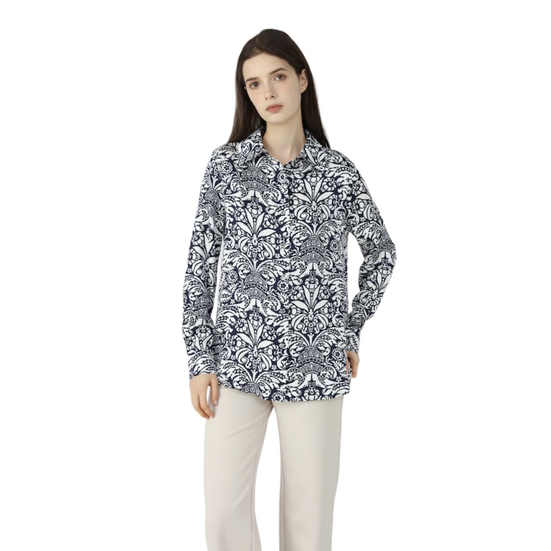 Womens Silk Blouse Indigo Coral