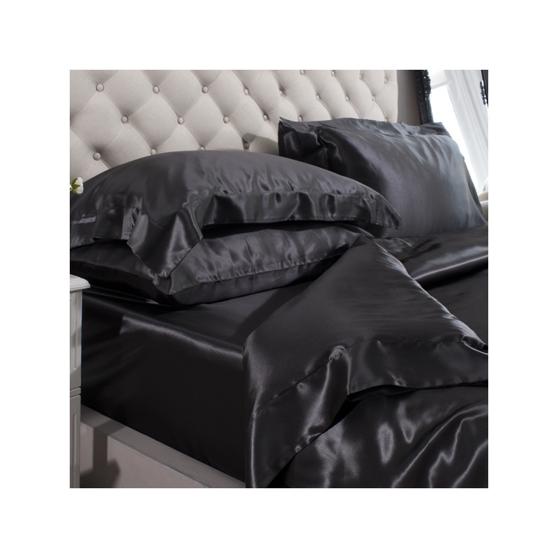 19 Momme Black 6PCs Silk Duvet Cover Set