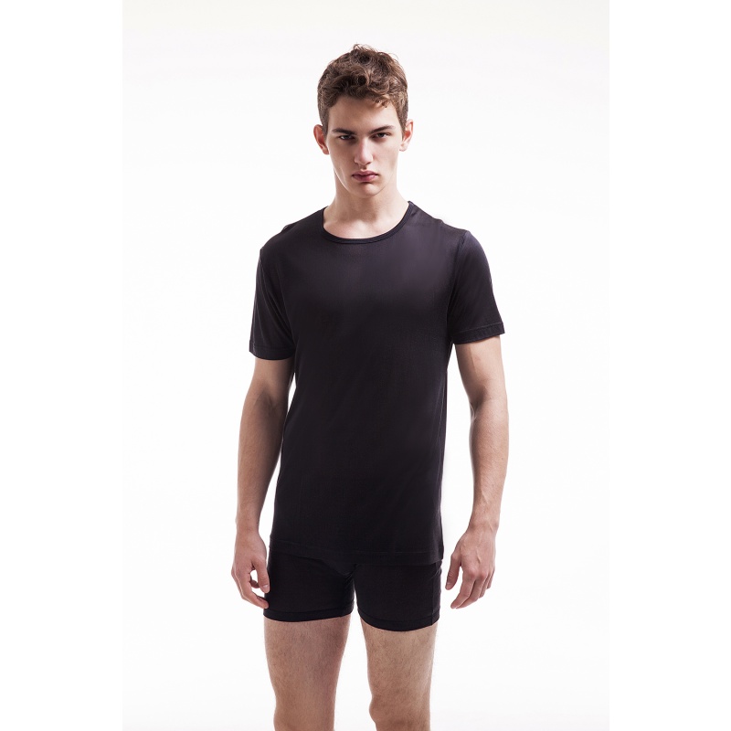 Mens Pure Silk Thermal T Shirt Black