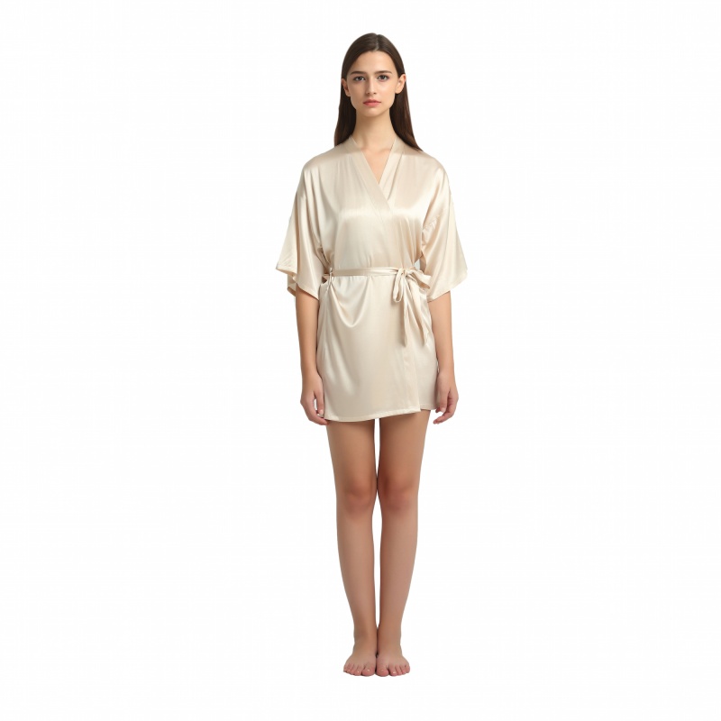 Silk Kimono Dressing Gown - Nude