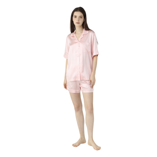 Womens Silk Short Pyjamas Set Blush