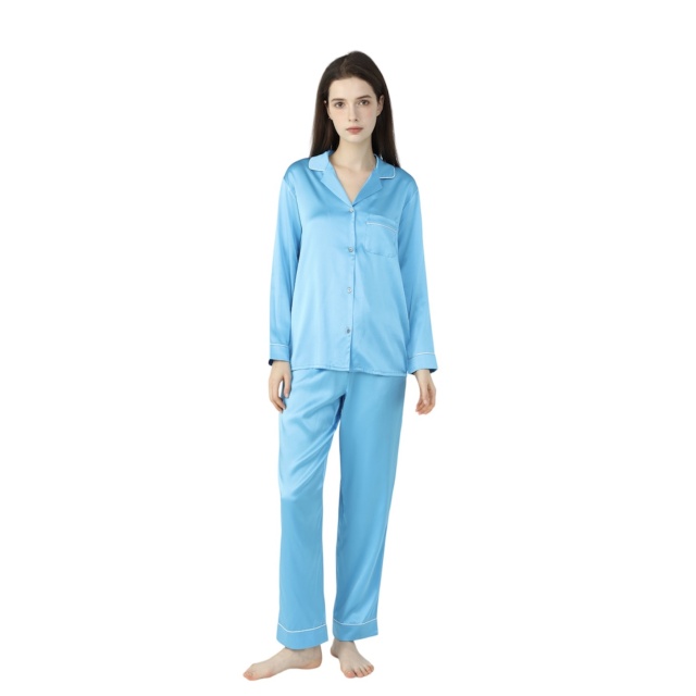 Ladies Pure Silk Blue Pyjamas 