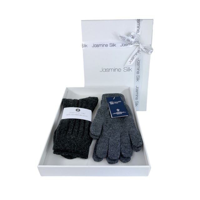 The Mens Charcoal Cashmere Gloves & Socks Gift Box 