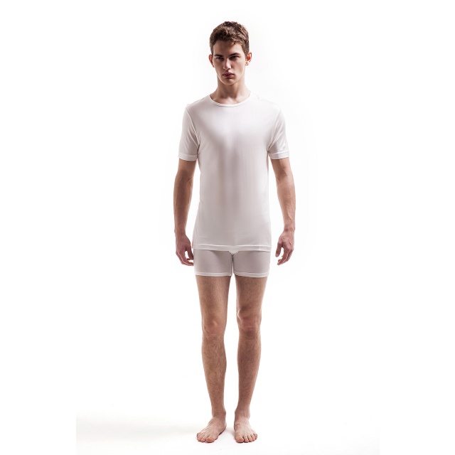 Mens Pure Silk Thermal T-Shirt - Ivory