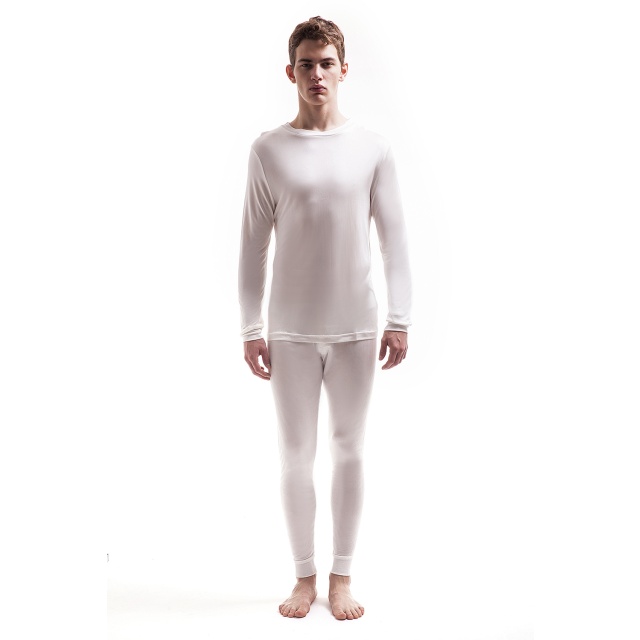 Mens Pure Silk Thermal Long Sleeved Top - Ivory