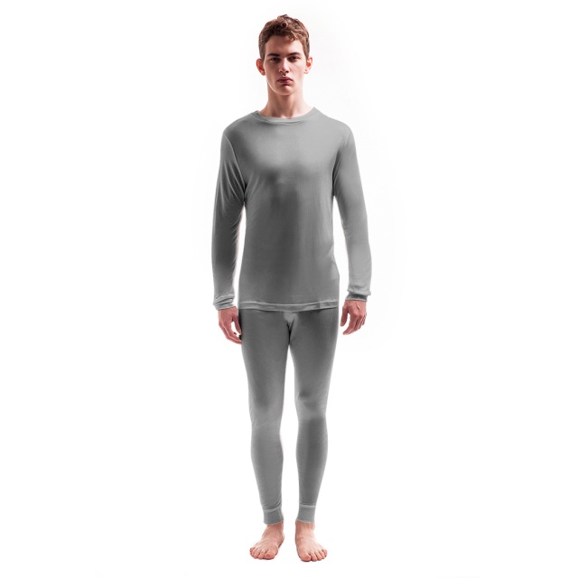 Mens Pure Silk Thermal Long Sleeved Top - Grey