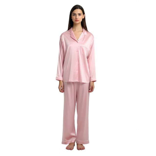 Ladies Pure Silk Pink Pyjamas