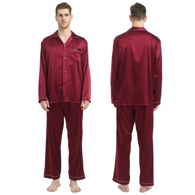 Mens Burgundy Pure Silk Pyjamas