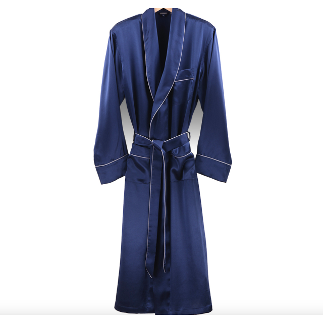 Woman's Navy Silk Dressing Gown